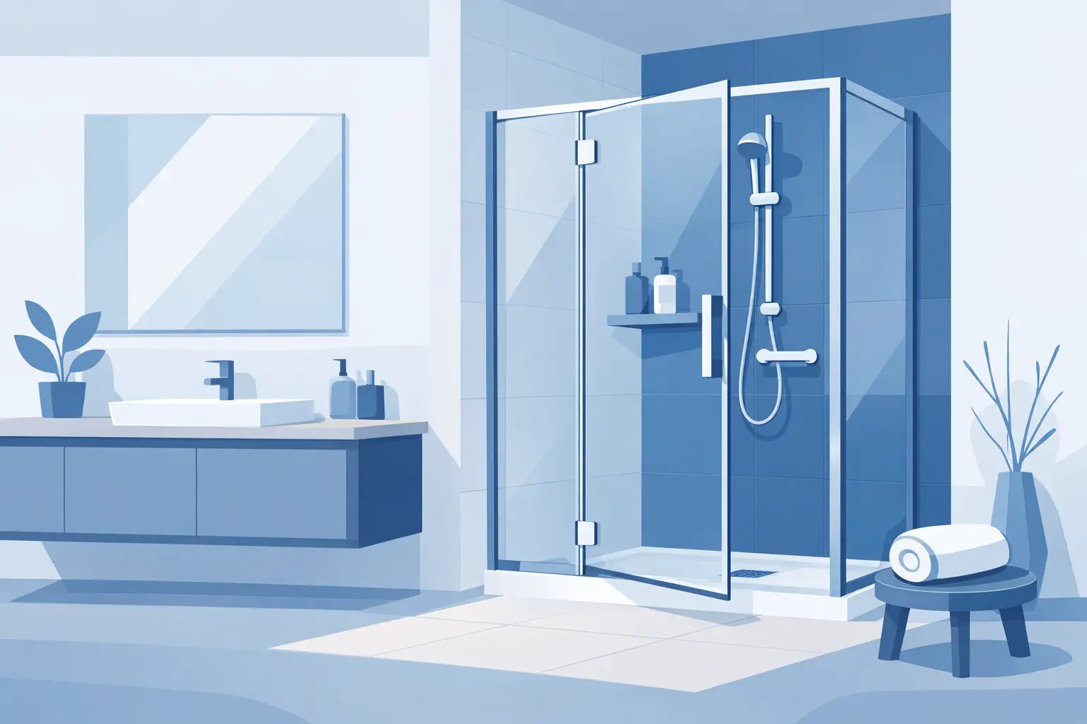 Semi Frameless Shower Screens with Pivot Door