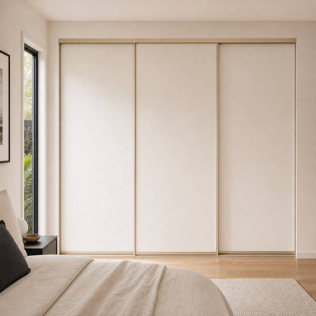 Installed gyprock vinyl sliding wardrobe doors