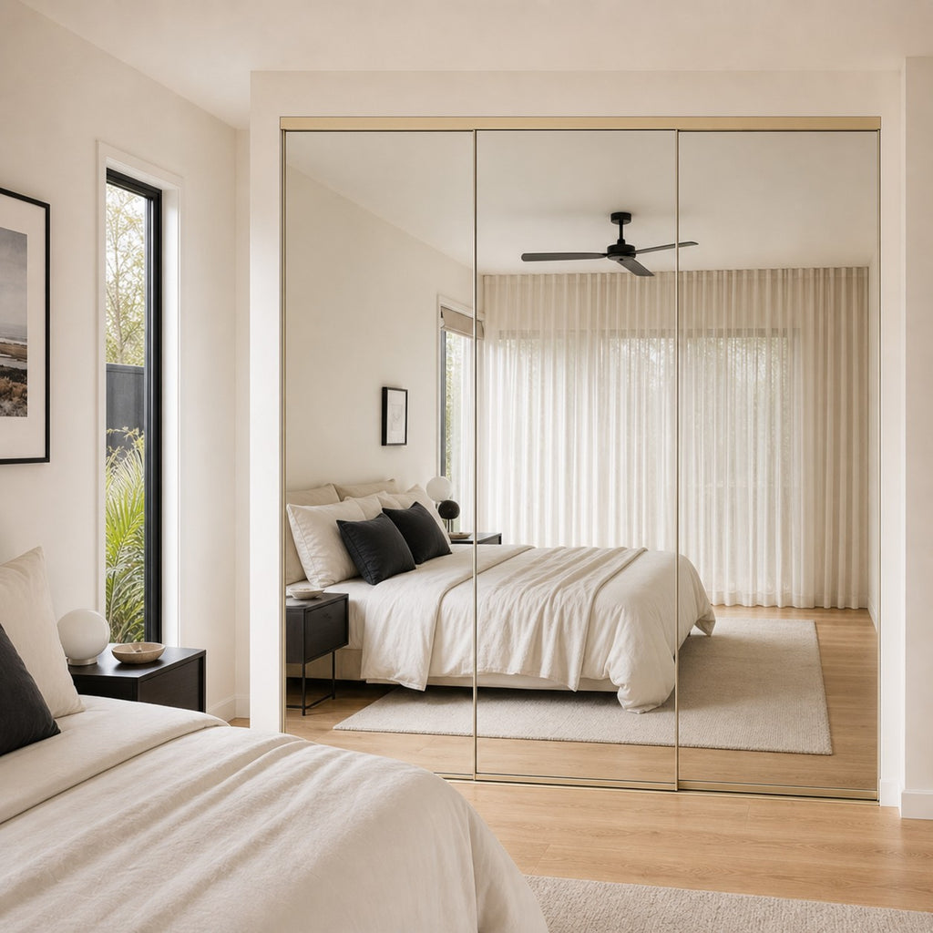 Installed semi-frameless mirror sliding wardrobe doors