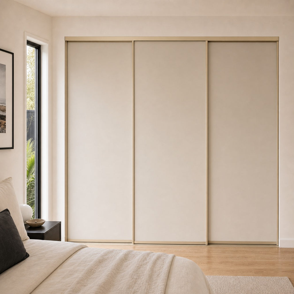 Installed vinyl back sliding wardrobe doors